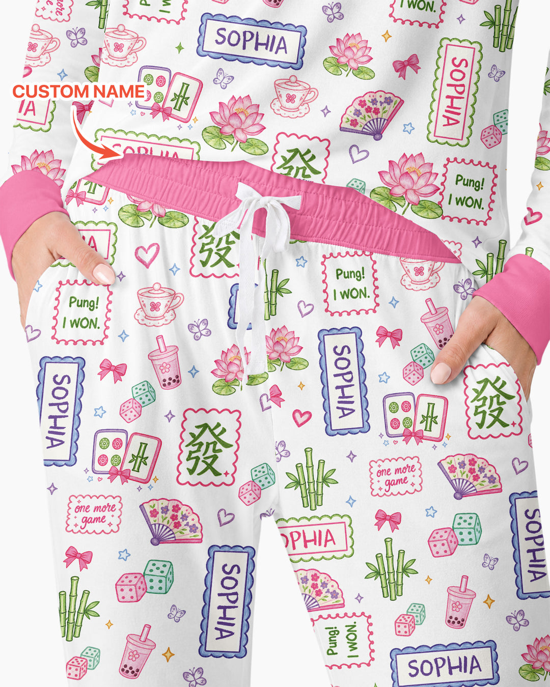 Personalized Preppy Mahjong  Bamboo Women Pajama Set