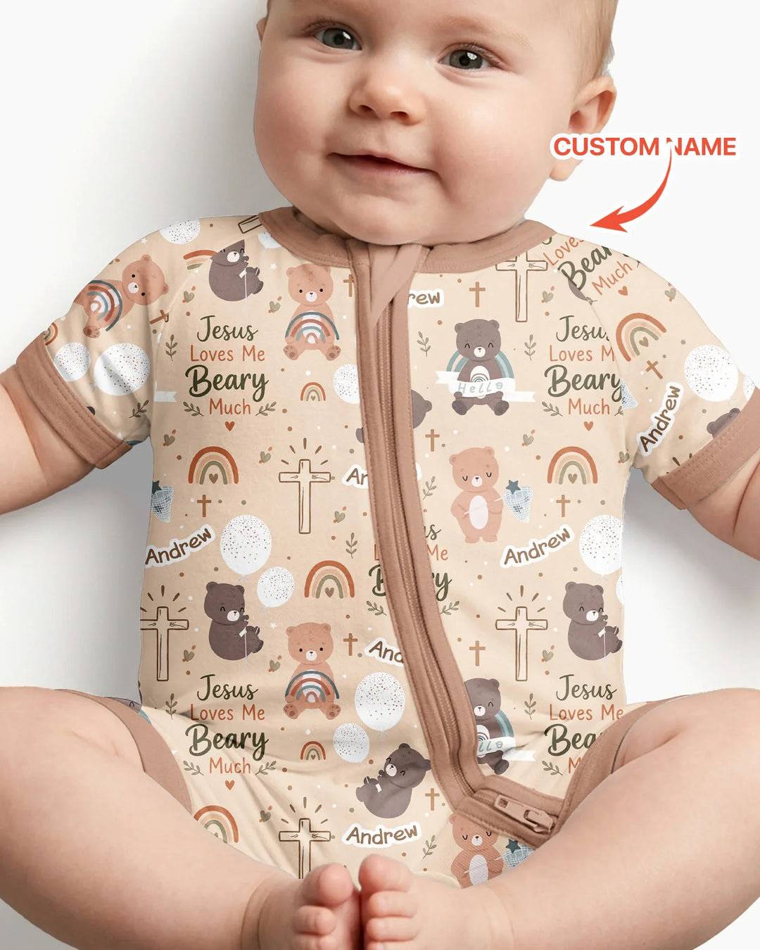 Custom Name Jesus Loves Me Beary Much Bamboo Shorty Zippy