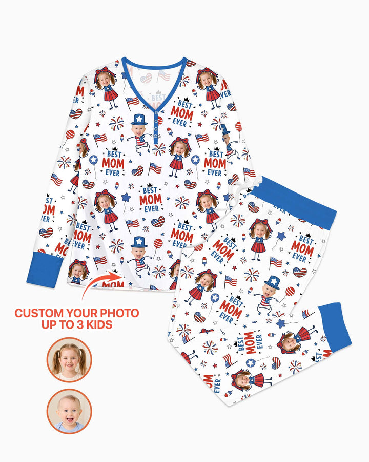 Custom Photo Best Patriotic Family Ever Bamboo Women Pajama Set