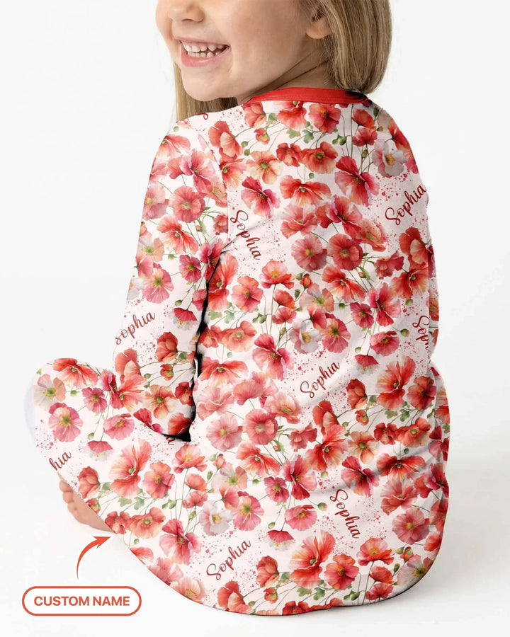 Custom Name Birth Month Flowers Bamboo Two Piece Long Sleeve Pajama Set