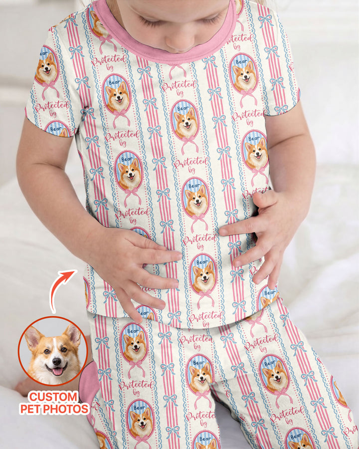 Custom Coquette Pet Photo Little Protector Bamboo Two Piece Short Sleeve Pajama Set
