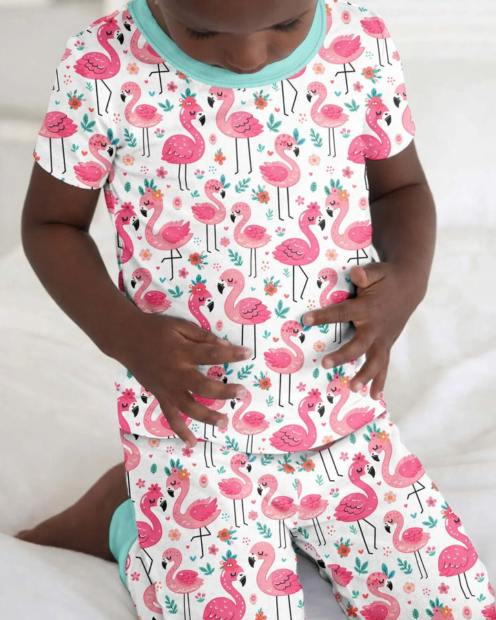 Hello Flamingo Bamboo Two Piece Short Sleeve Pajama Set