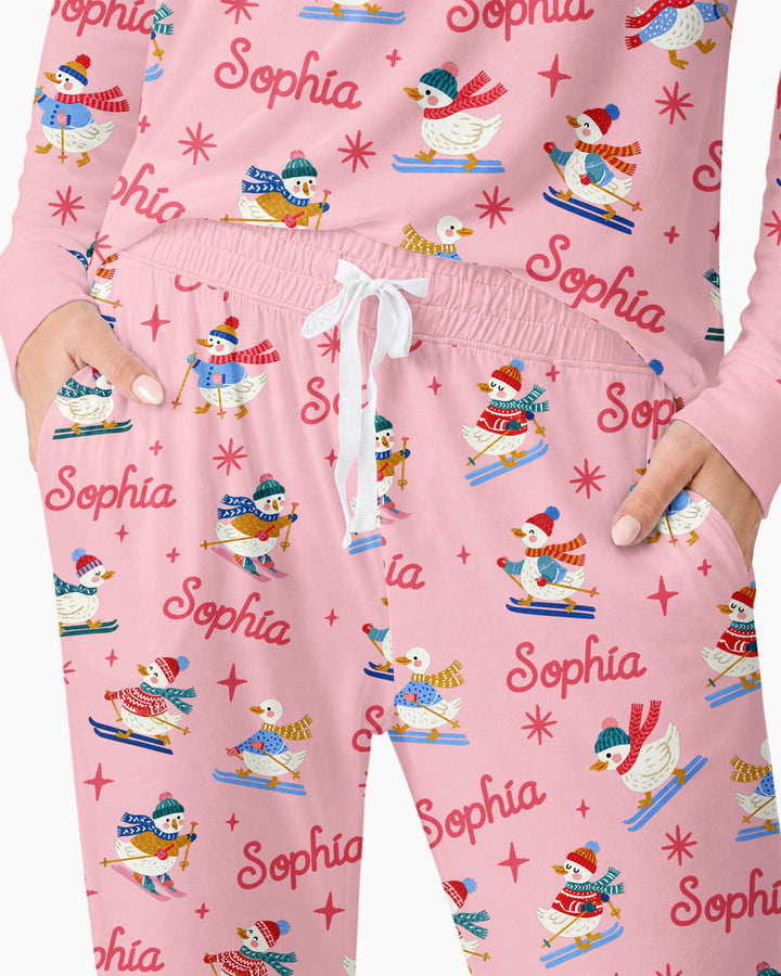 Custom Name Skiing Goose Bamboo Women Pajama Set