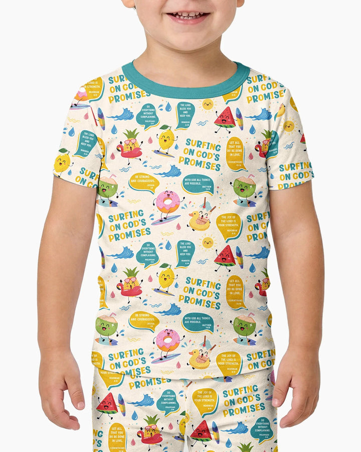 Summer Fruits Surfing On God's Promises Bamboo Two Piece Short Sleeve Pajama Set