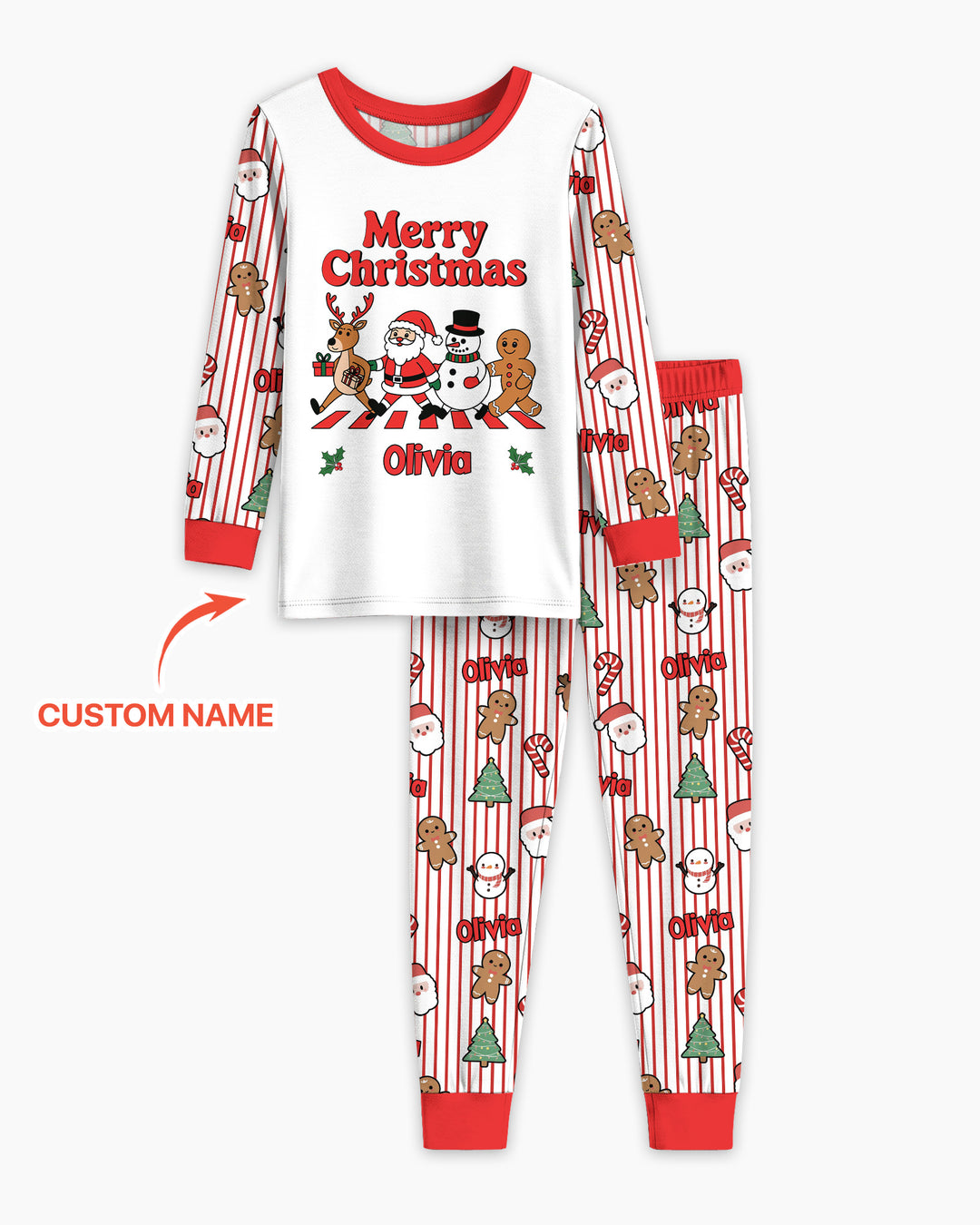Custom Name Funny Christmas Crossing Bamboo Two Piece Long Sleeve Pajama Set