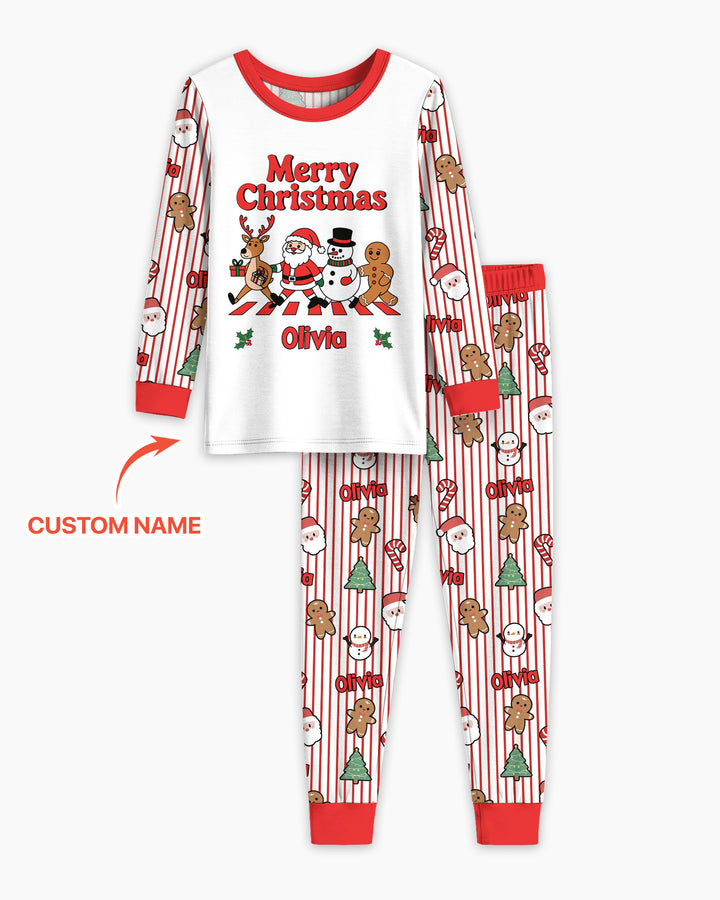 Custom Name Funny Christmas Crossing Bamboo Two Piece Long Sleeve Pajama Set