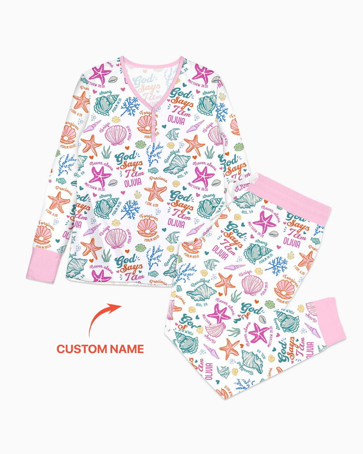 Coastal God Says I Am Custom Name Bamboo Women Pajama Set
