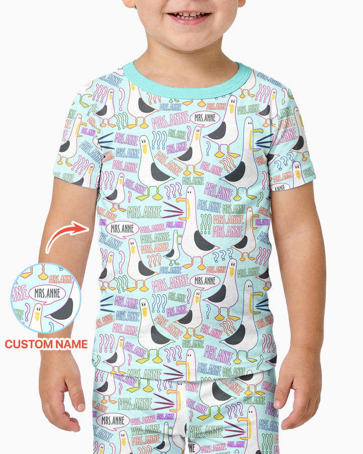 Teacher Teacher Teacher Funny Seagull Bamboo Two Piece Short Sleeve Pajama Set