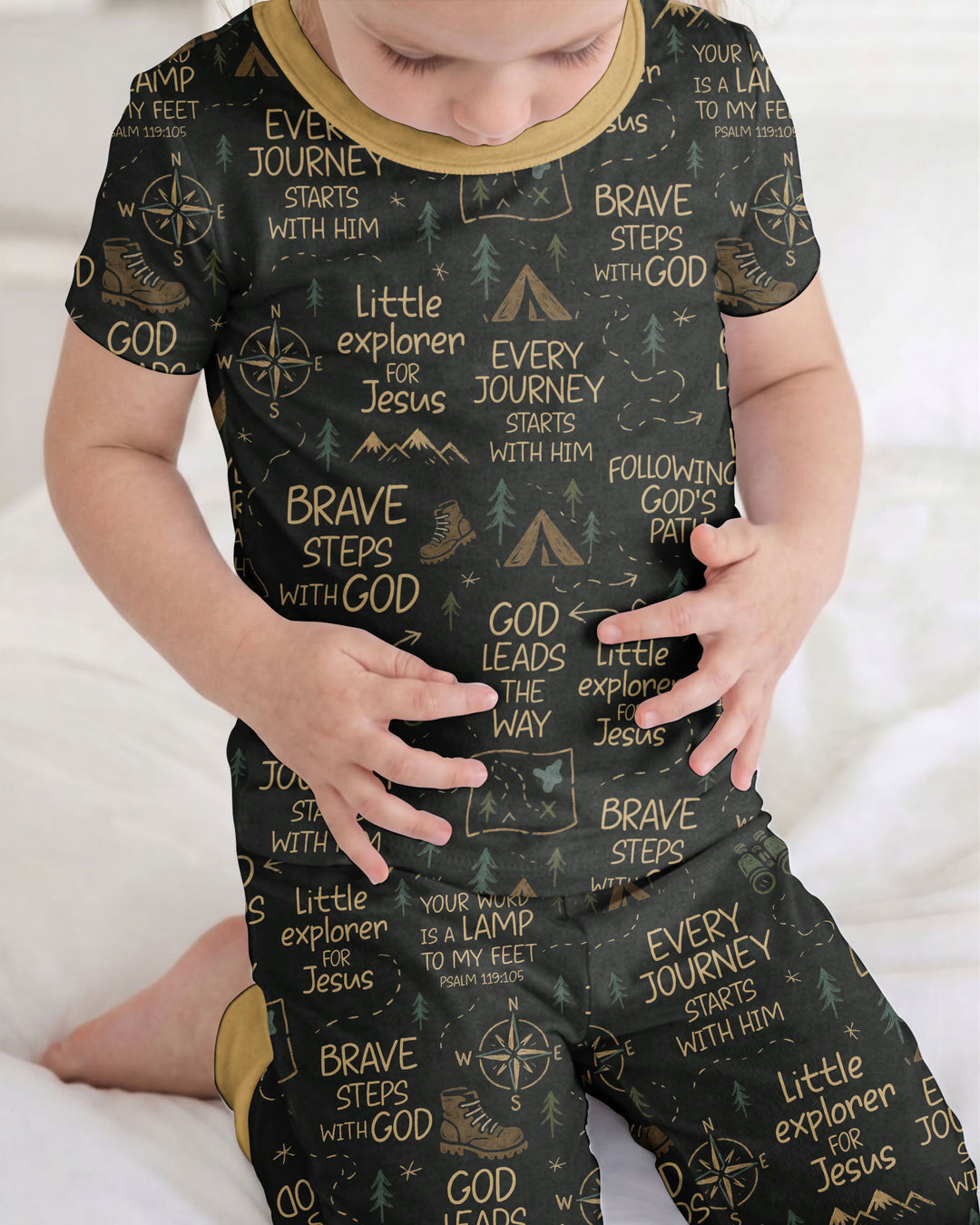 Little Explorer God Leads The Way Bamboo Two Piece Short Sleeve Pajama Set