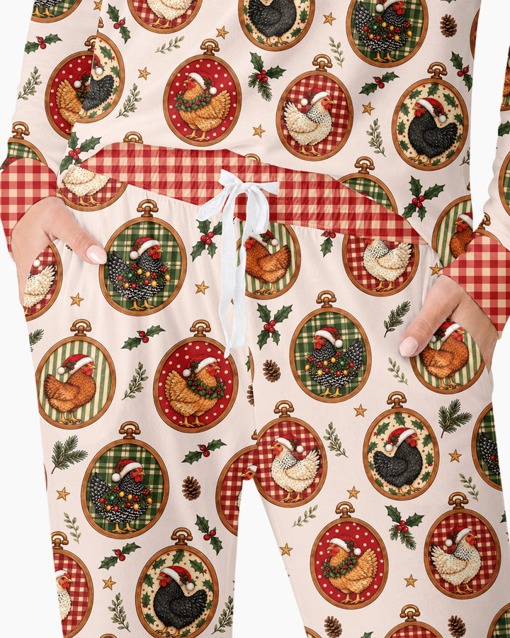 Chicken Merry Clucking Christmas Bamboo Women Pajama Set