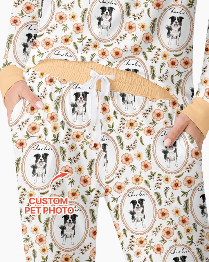 Custom Pet Photo Flower Garden Bamboo Women Pajama Set