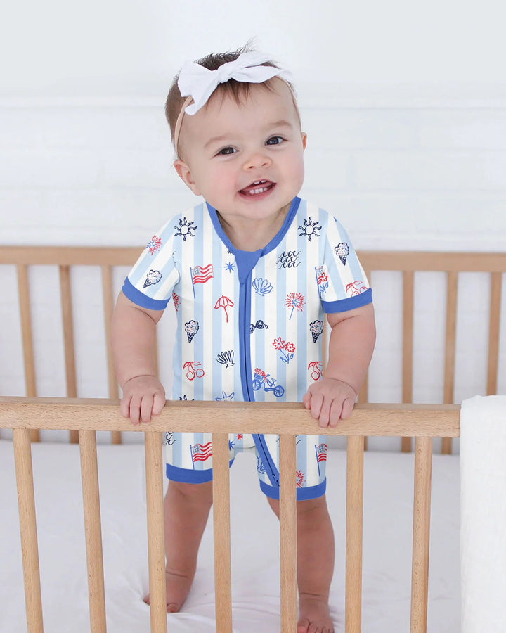 Mameluco Red, White & Beachy de bambú para toda la familia