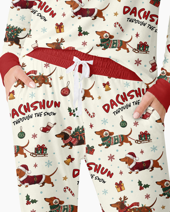 Dachshund Through The Snow Bamboo Women Pajama Set