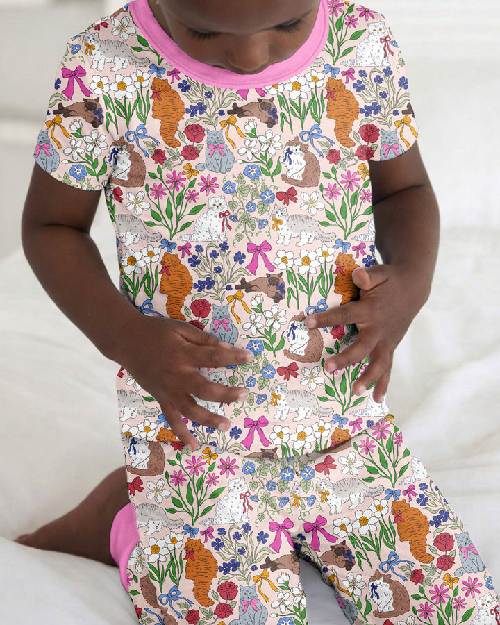 The Garden Cattery Mommy & Me Matching Bamboo Two Piece Short Sleeve Pajama Set