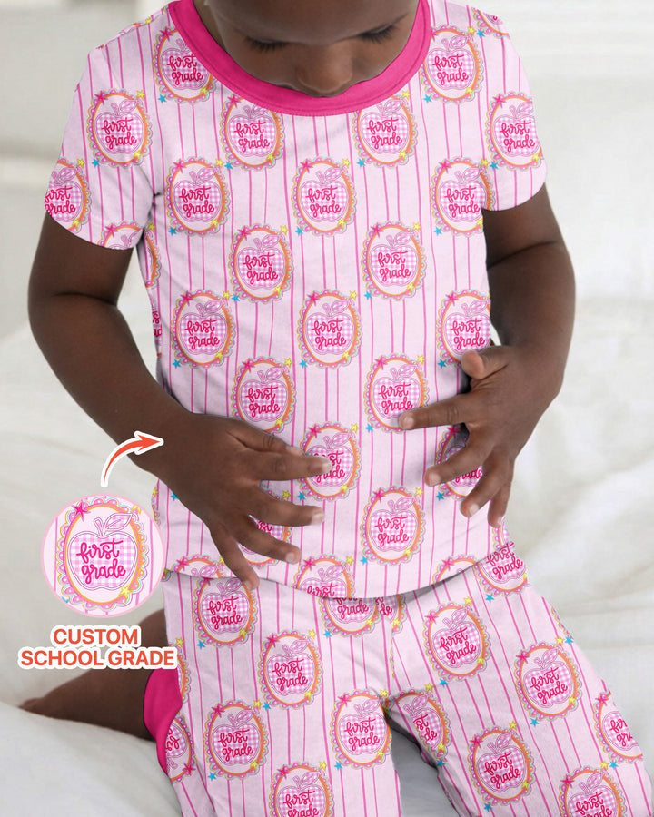 Conjunto de pijama de dos piezas de bambú de manga corta, plantilla personalizada