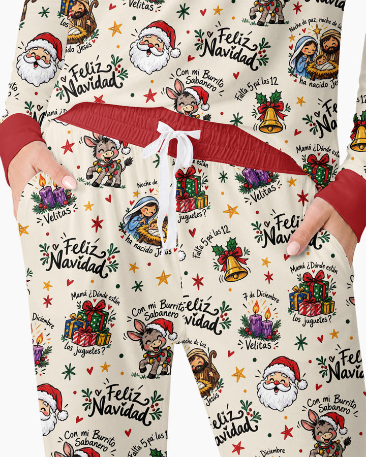 Whimsical Feliz Navidad Christmas Bamboo Women Pajama Set