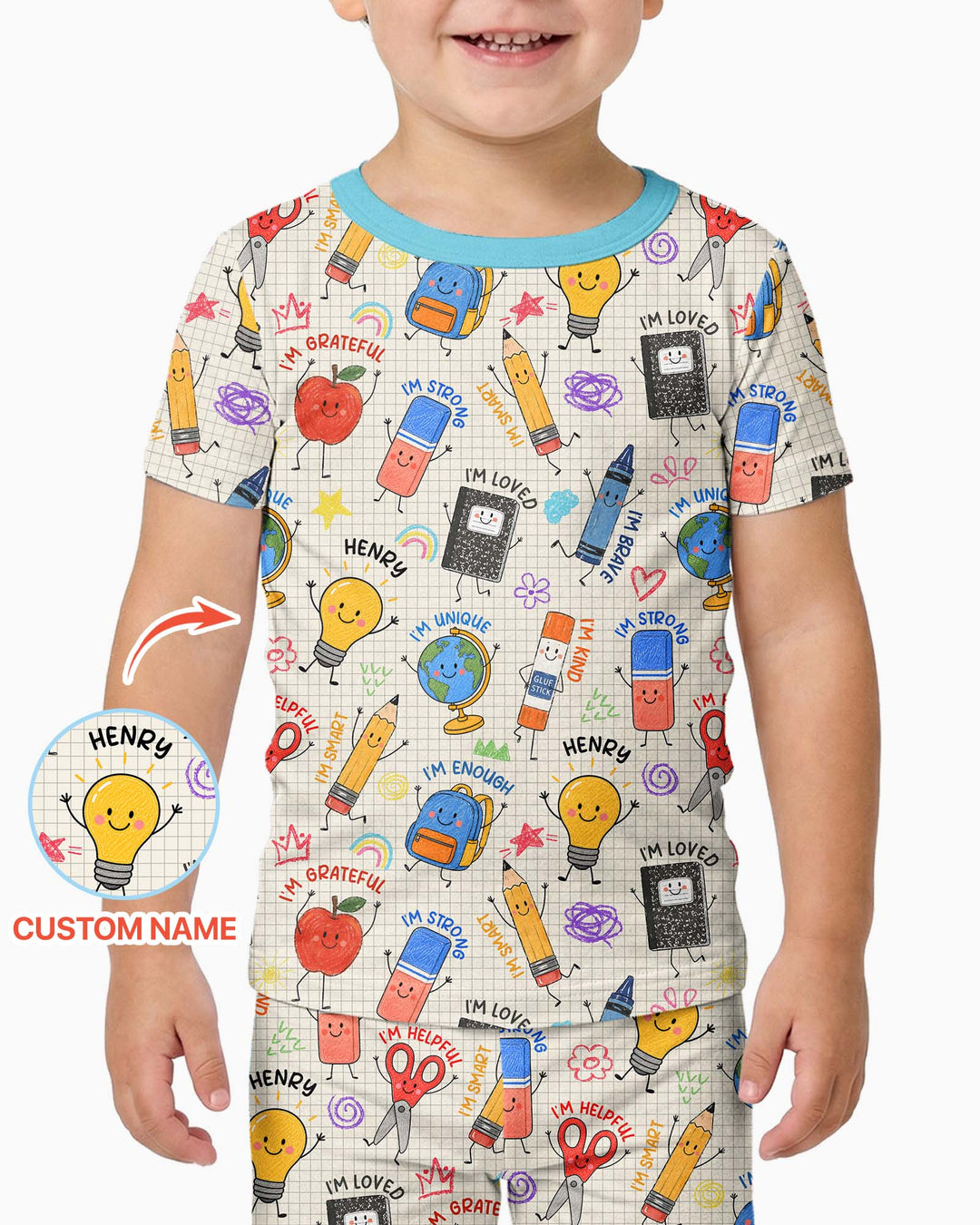 School Squad Custom Name Bamboo Two Piece Short Sleeve Pajama Set