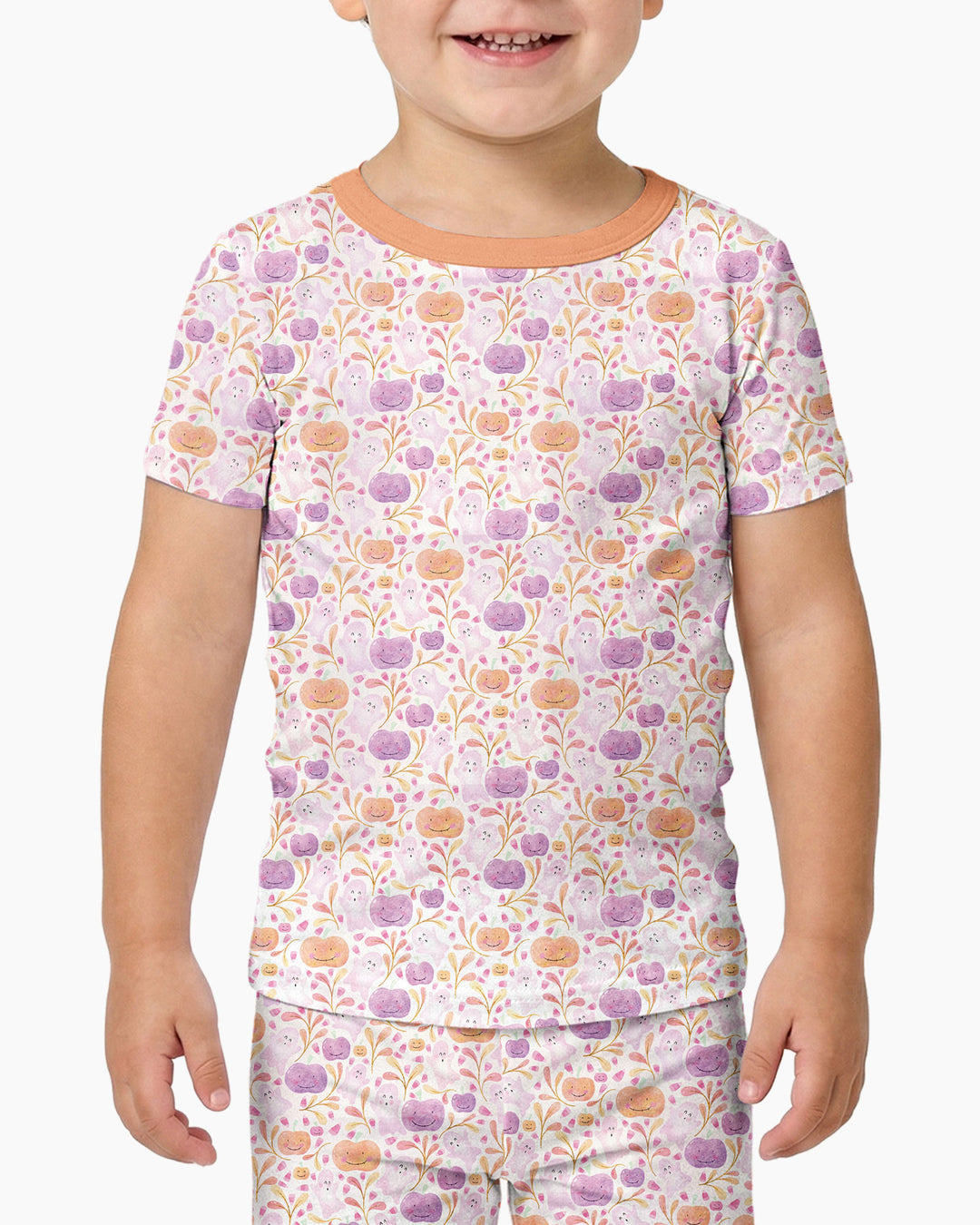 Pastel Pumpkins and Ghosts Bamboo Two Piece Short Sleeve Pajama Set