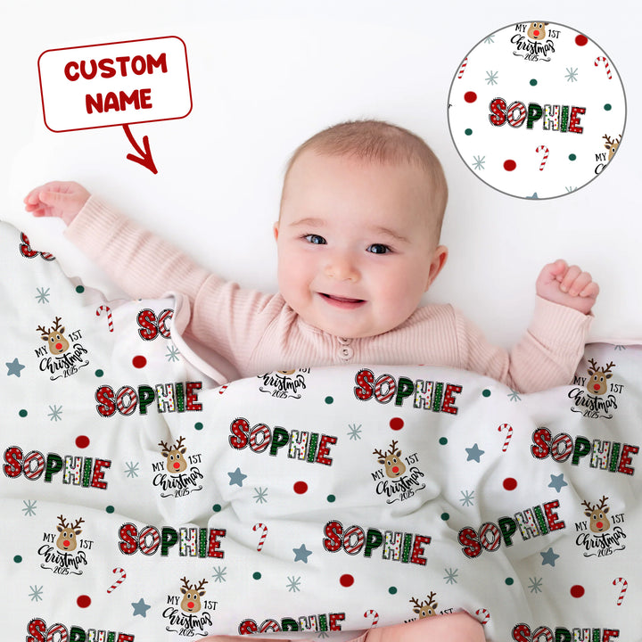 Custom Name "My First Christmas 2025" - Toddler Blanket (S)