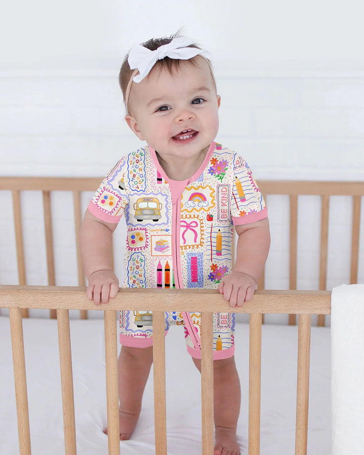 Colorful Doodle School Bamboo Shorty Zippy