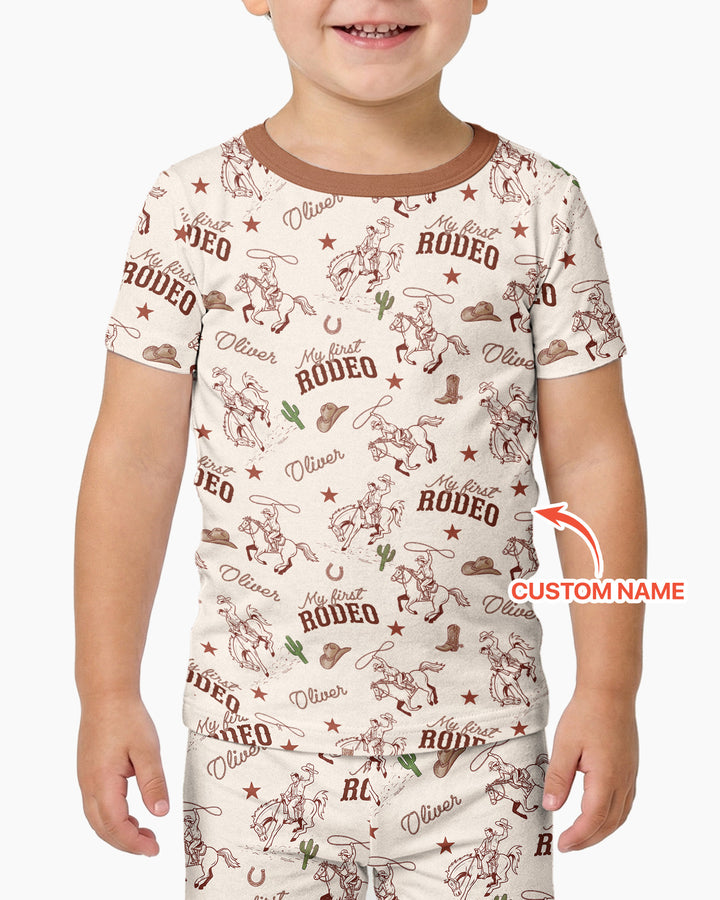 Custom Name First Rodeo Family Matching Bamboo Two Piece Short Sleeve Pajama Set