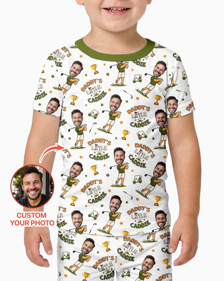 Custom Photo Daddy's Little Caddie Daddy & Me Matching Bamboo Two Piece Short Sleeve Pajama Set