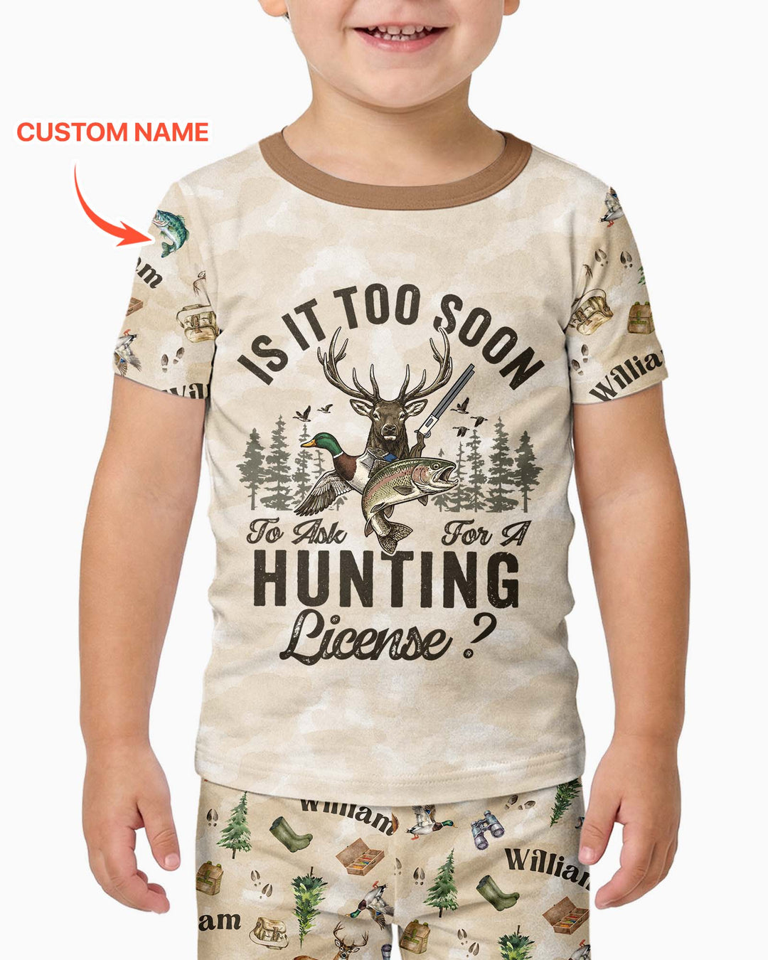 Personalized Funny Hunting Bamboo Two Piece Short Sleeve Pajama Set