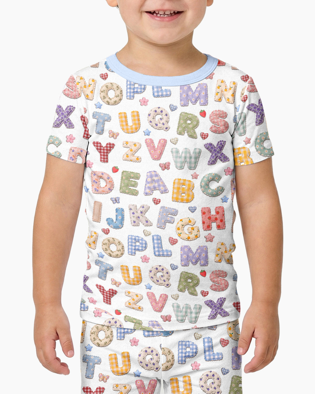 Fabric Alphabet Letters Bamboo Two Piece Short Sleeve Pajama Set