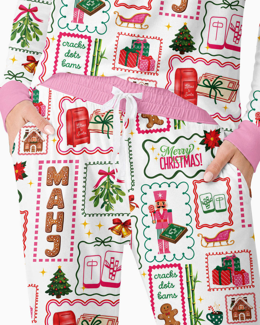 Preppy Christmas Mahjong Bamboo Women Pajama Set
