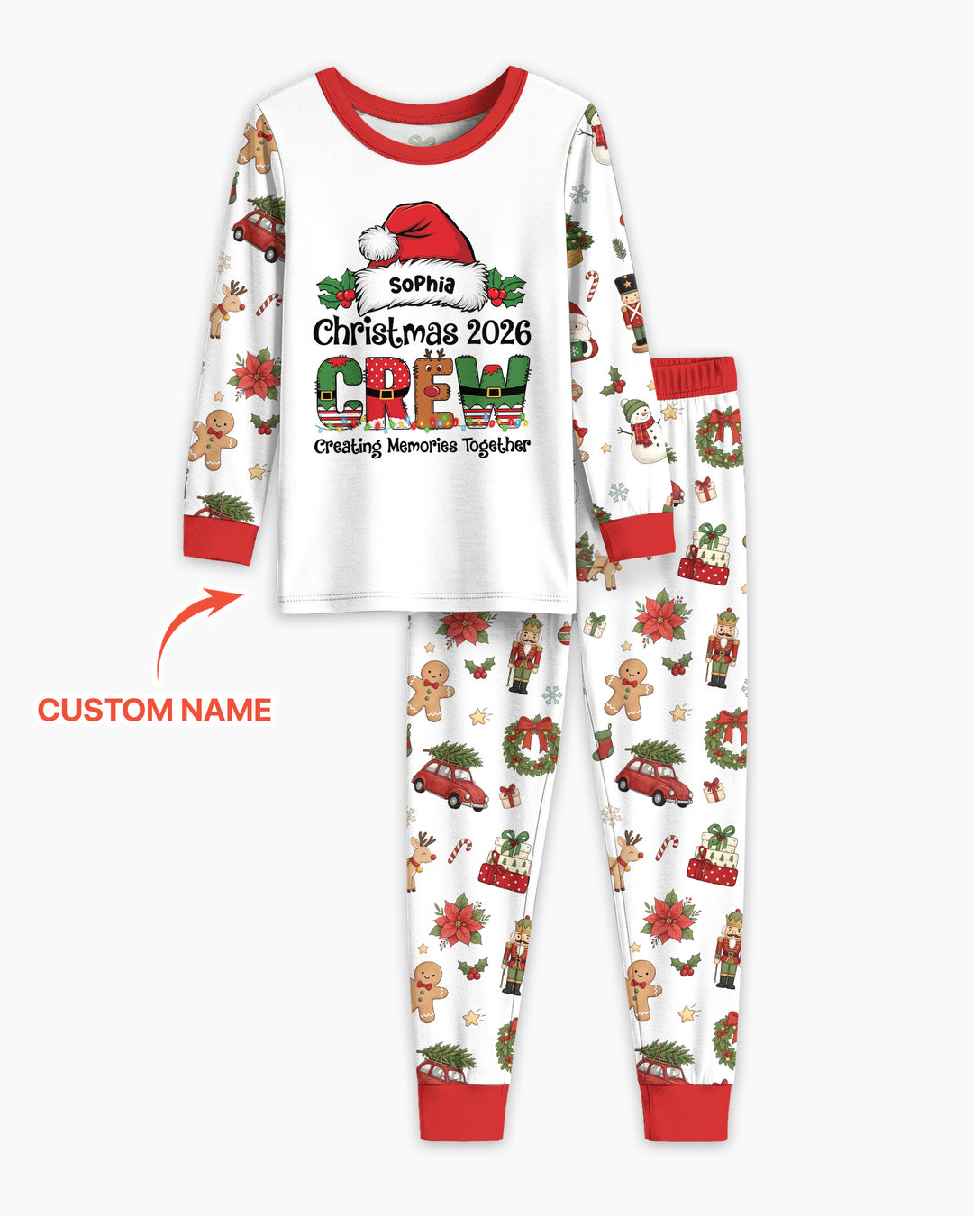 Custom Name Christmas 2026 Crew Bamboo Two Piece Long Sleeve Pajama Set