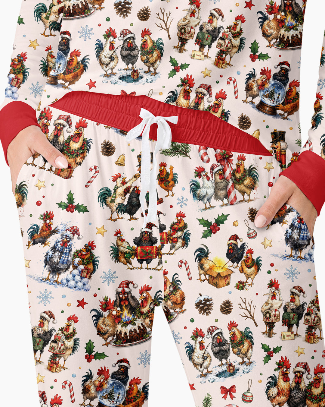 Funny Roosters On Christmas Bamboo Women Pajama Set