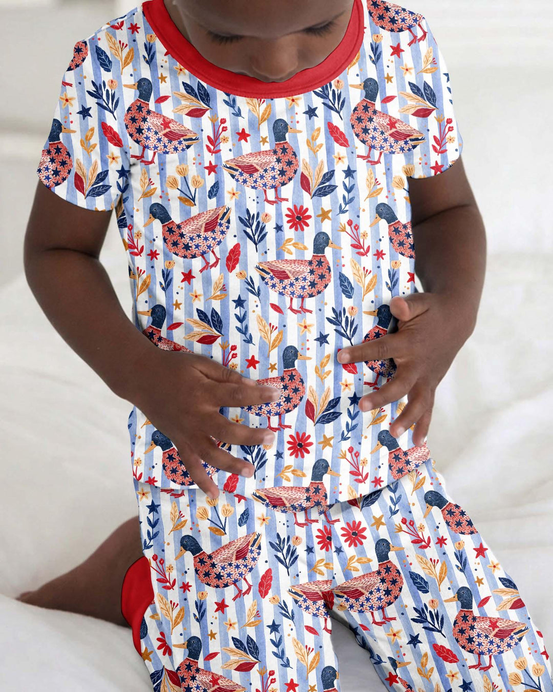 Patriotic Mallard Duck Bamboo Two Piece Short Sleeve Pajama Set