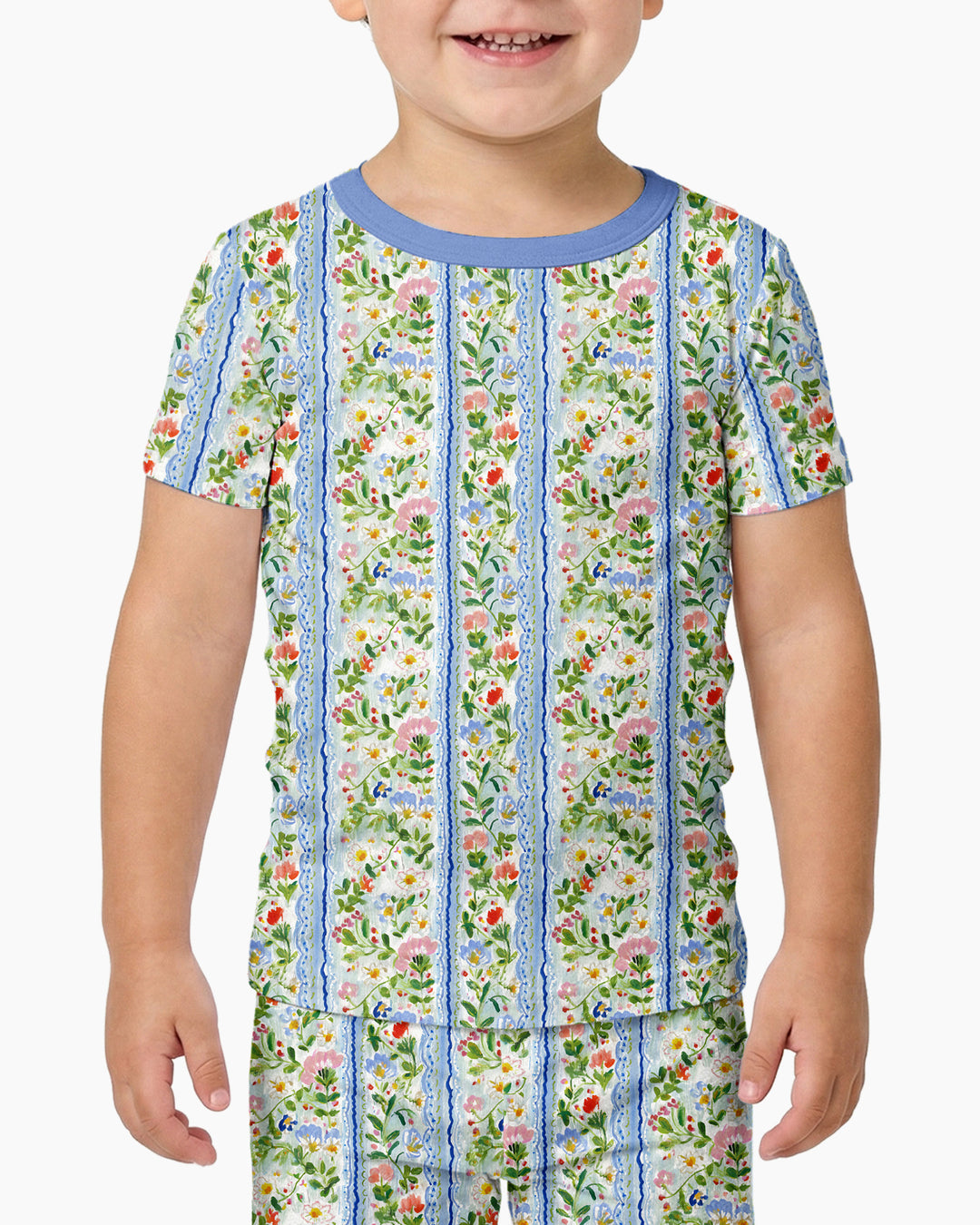 Paste Floral Girl Bamboo Two Piece Short Sleeve Pajama Set