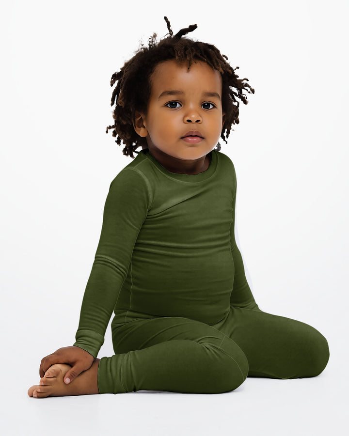 Dark Olive Green Bamboo Two Piece Pajama Set