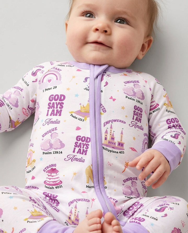 God Says I Am Custom Name - Dreamy Princess Bamboo Convertible Zippy