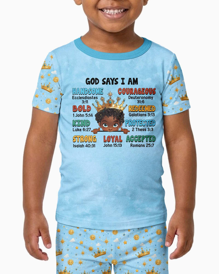 God Says I Am Afro  Boy  Bamboo Two Piece Short Sleeve Pajama Set