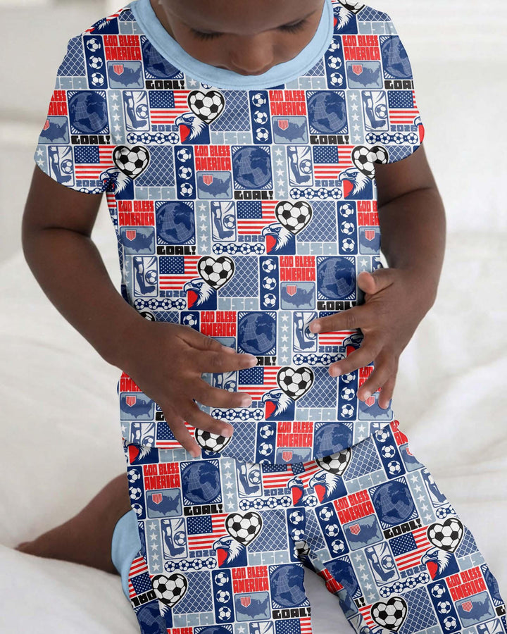 World Soccer God Bless America Bamboo Two Piece Short Sleeve Pajama Set