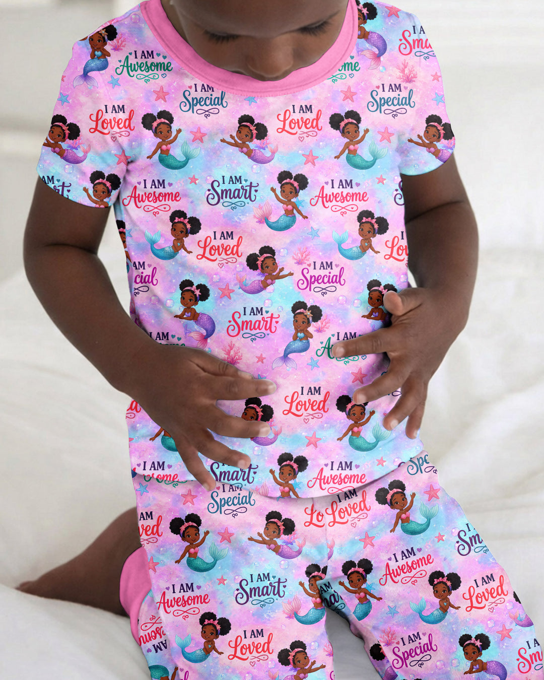 Black Mermaid I Am Strong Bamboo Two Piece Short Sleeve Pajama Set