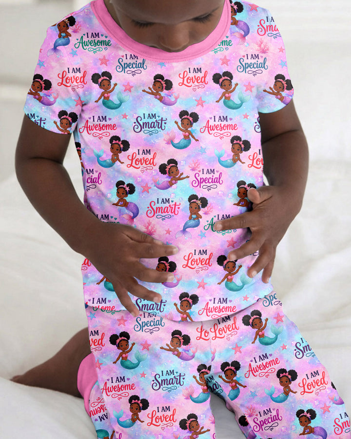 Black Mermaid I Am Strong Bamboo Two Piece Short Sleeve Pajama Set