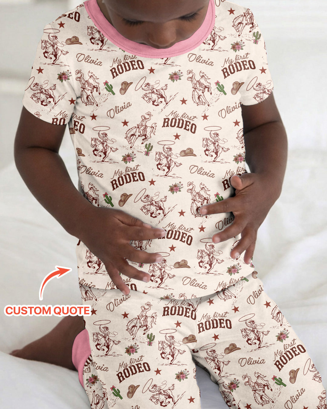 Custom Name First Rodeo Family Matching Bamboo Two Piece Short Sleeve Pajama Set