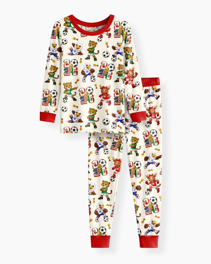 Cute Soccer Mascots USA CAN MEX Bamboo Two Piece Long Sleeve Pajama Set