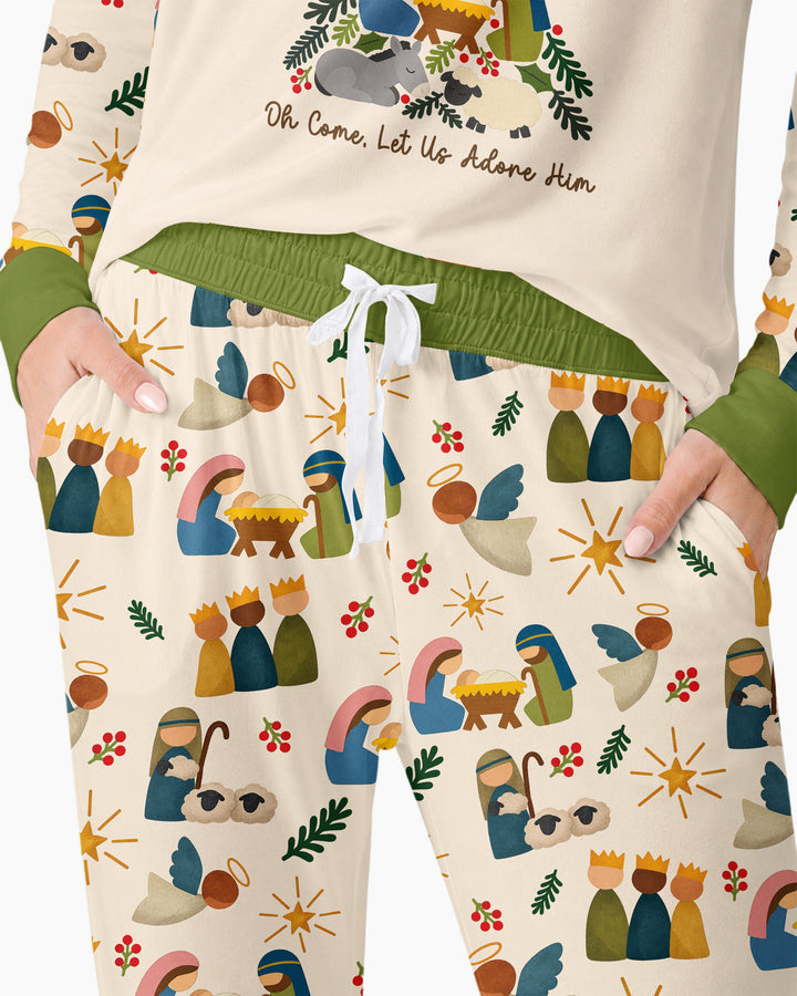 Oh Come, Let Us Adore Him Family Matching Bamboo Women Pajama Set