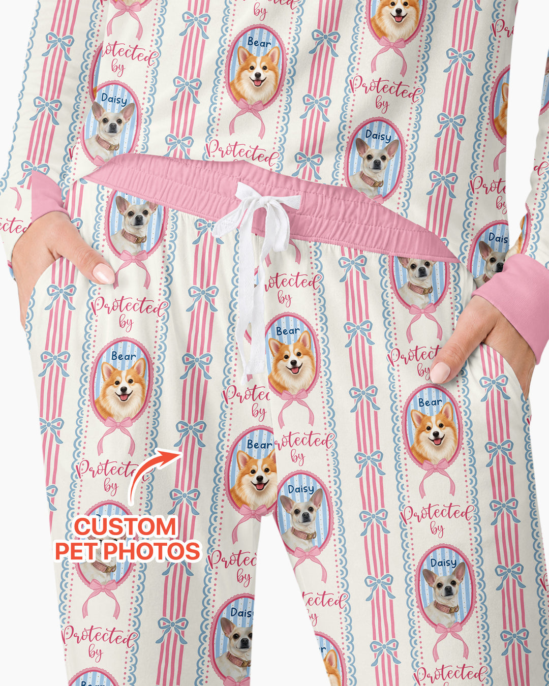 Custom Coquette Pet Photo Little Protector Bamboo Women Pajama Set