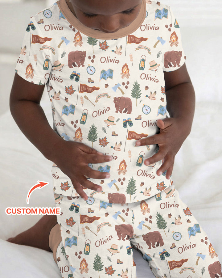 Conjunto de pijama de dos piezas de bambú de manga corta, plantilla personalizada