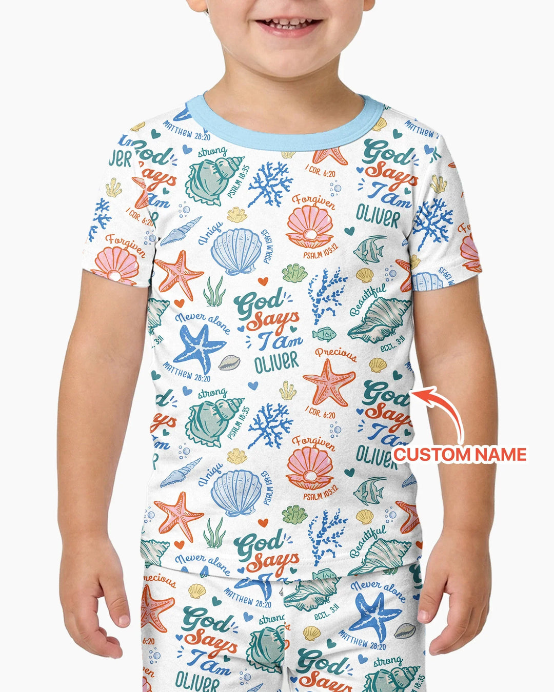 Coastal God Says I Am Custom Name Bamboo Two Piece Short Sleeve Pajama Set