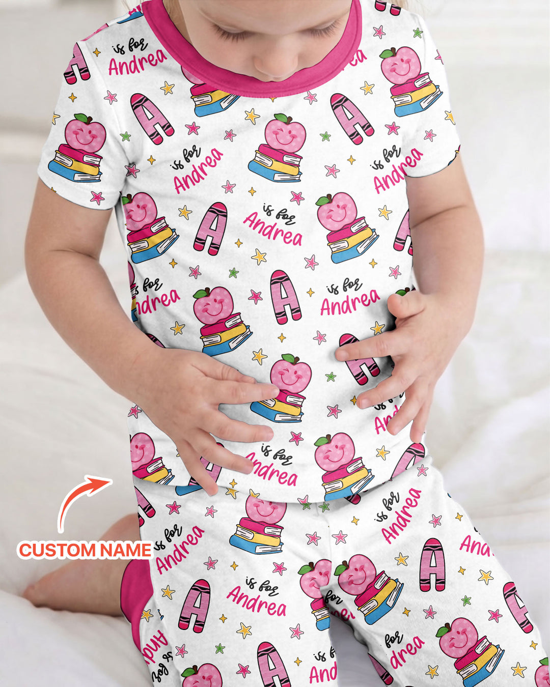 Custom Name Crayon Alphabet Bamboo Two Piece Short Sleeve Pajama Set