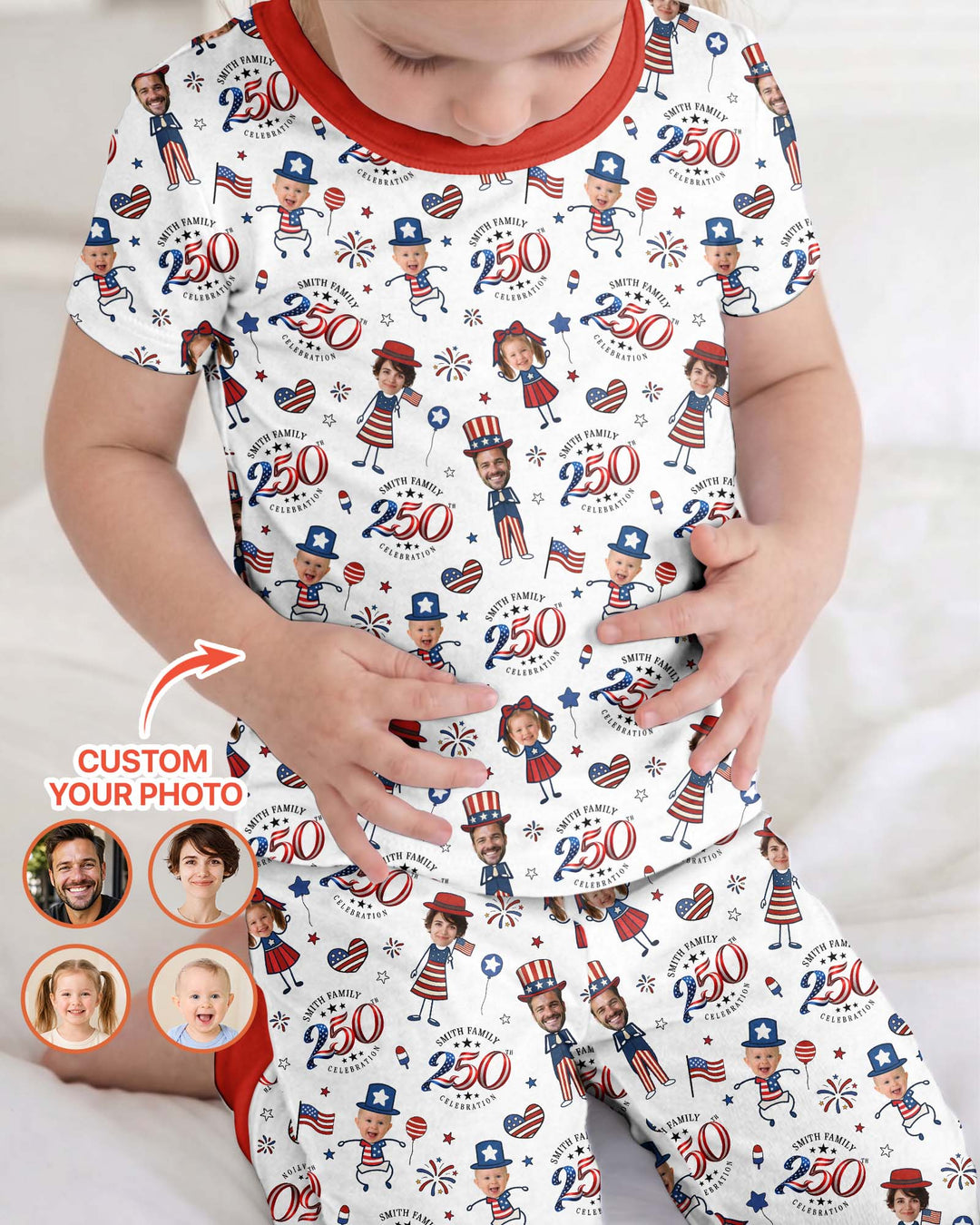 Custom Photo Smith Family Celebration  Bamboo Two Piece Short Sleeve Pajama Set