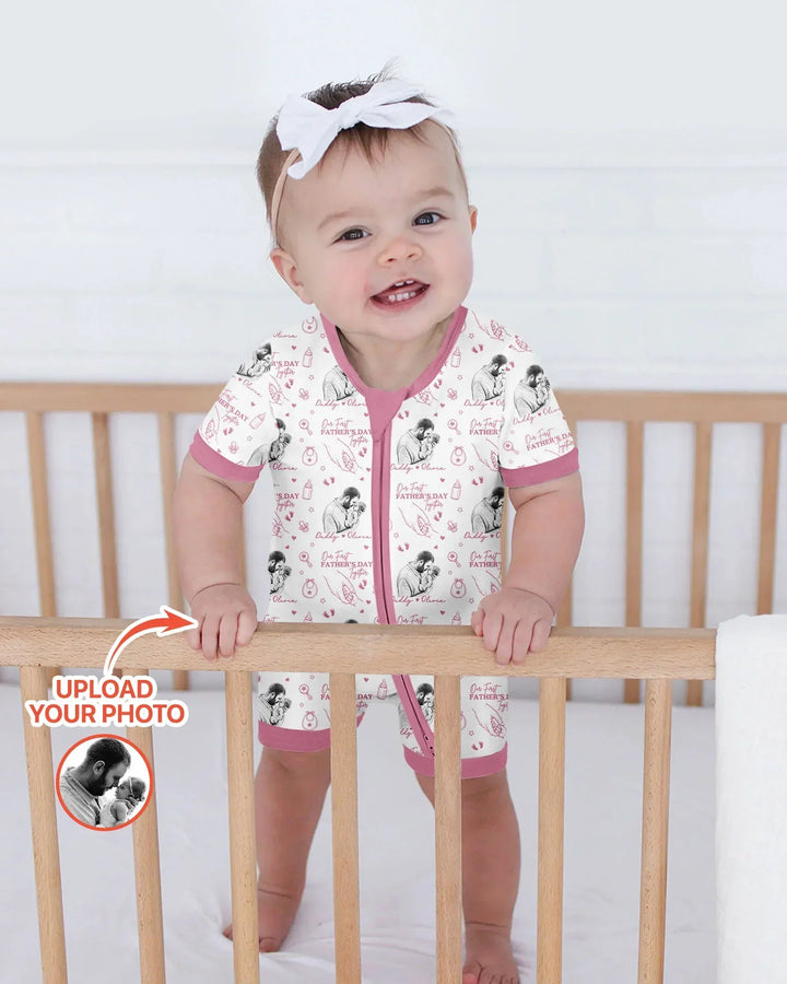 Custom Photo Our First Father's Day Together Bamboo Shorty Zippy