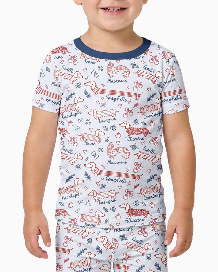 Funny Dachshund Pasta Pups Bamboo Two Piece Short Sleeve Pajama Set