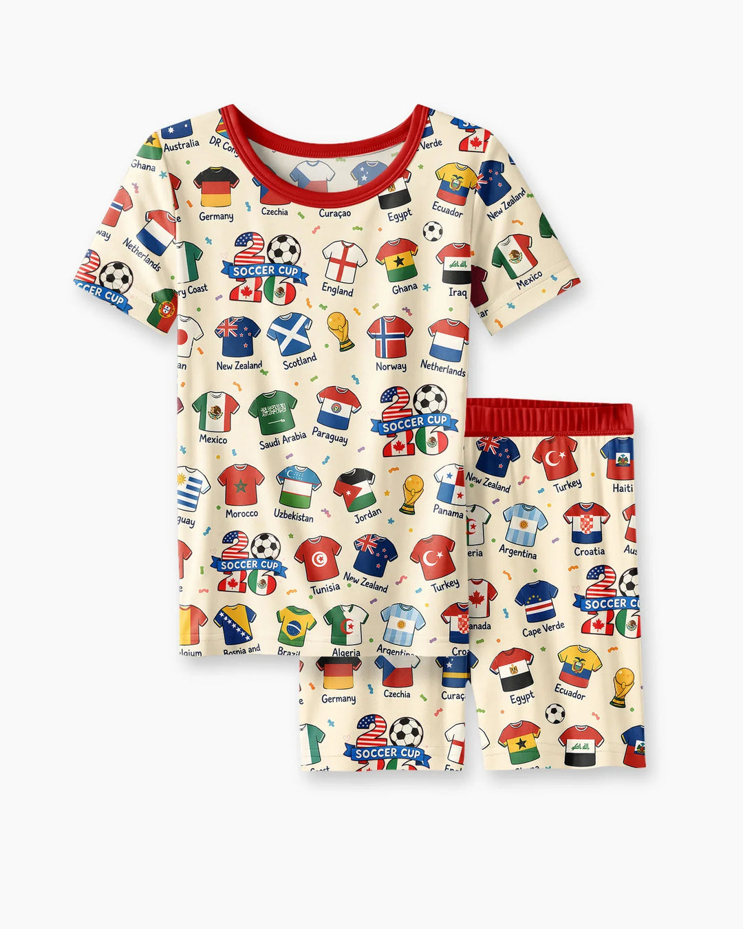 2026 Soccer World Jersey Flag Bamboo Two Piece Short Sleeve Shorts Pajama Set